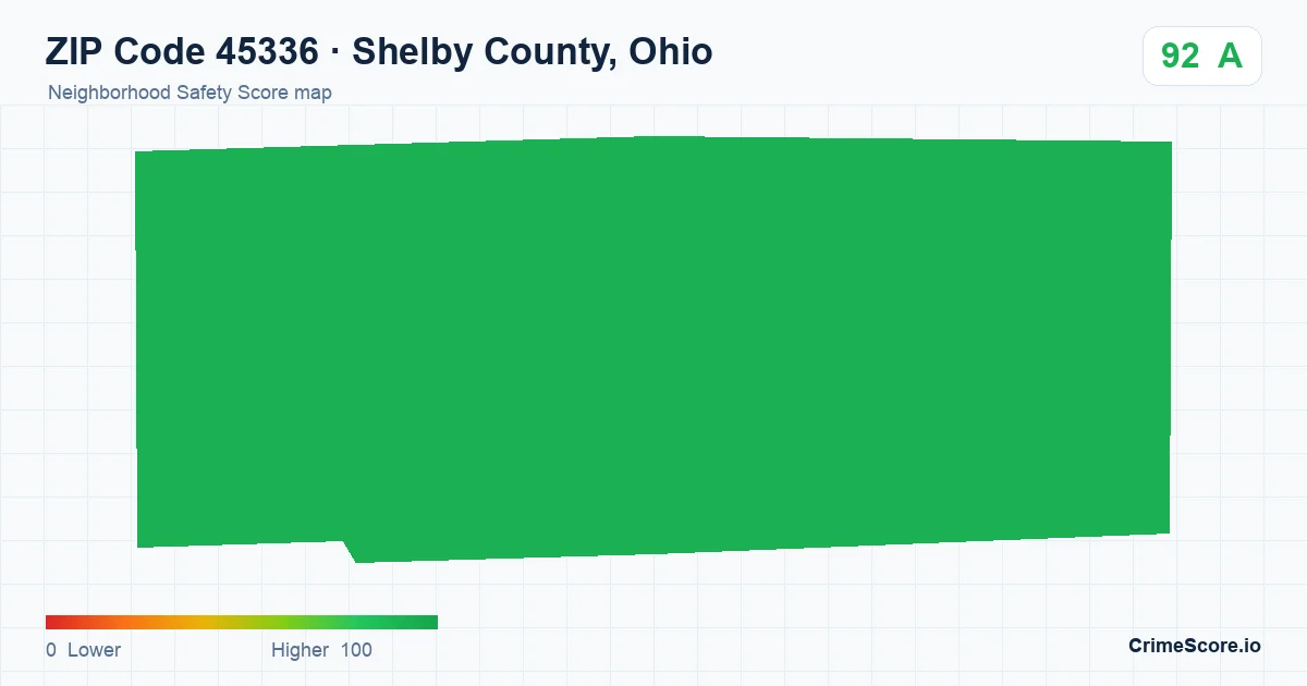 ZIP Code 45336 in Shelby County, Ohio neighborhood Safety Score map