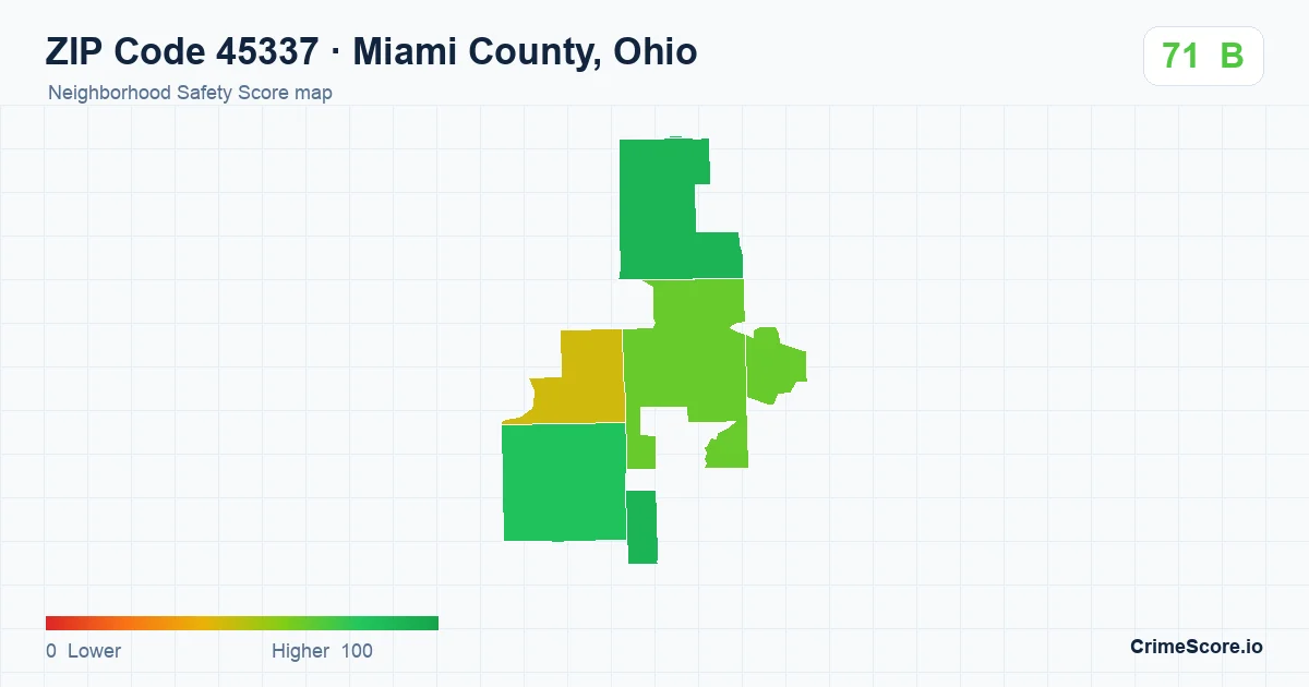 ZIP Code 45337 in Miami County, Ohio neighborhood Safety Score map