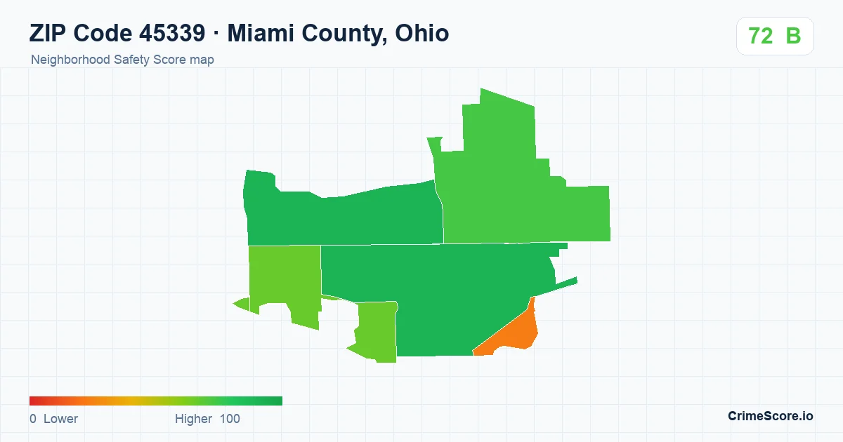 ZIP Code 45339 in Miami County, Ohio neighborhood Safety Score map