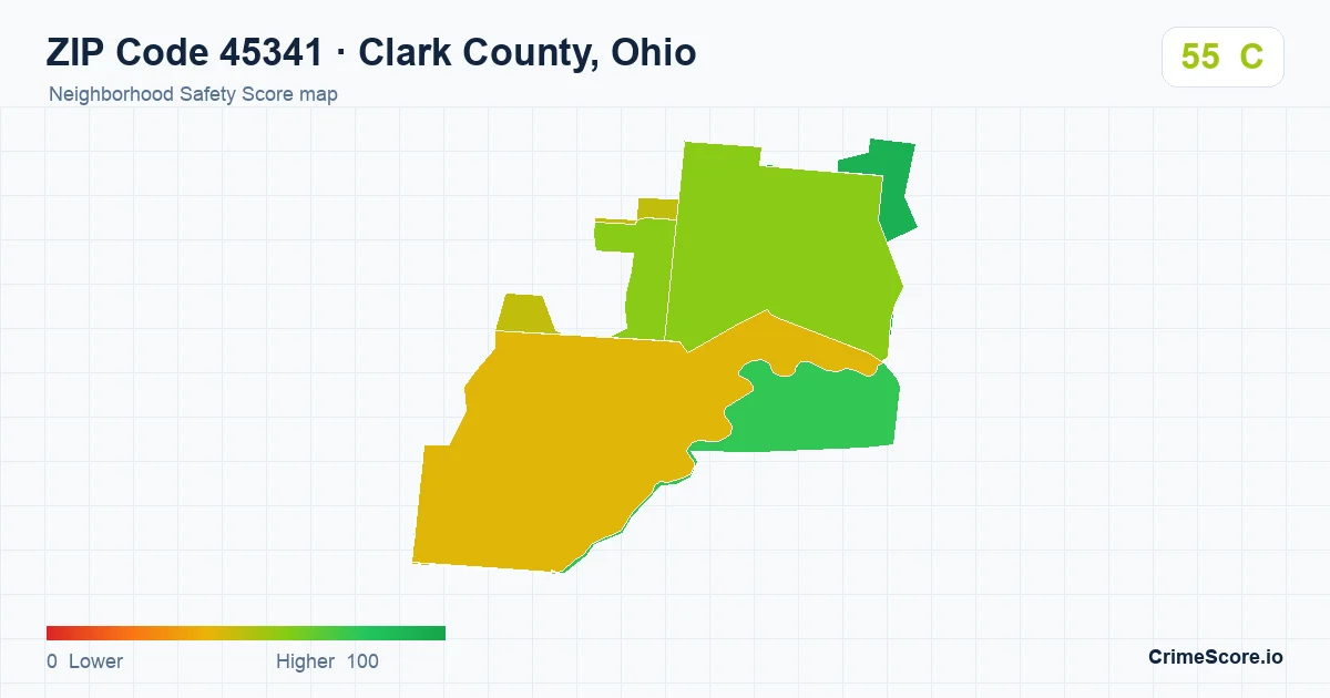 ZIP Code 45341 in Clark County, Ohio neighborhood Safety Score map