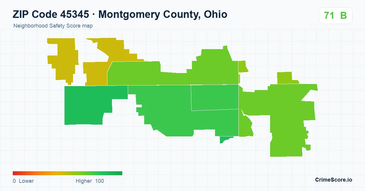 ZIP Code 45345 in Montgomery County, Ohio neighborhood Safety Score map