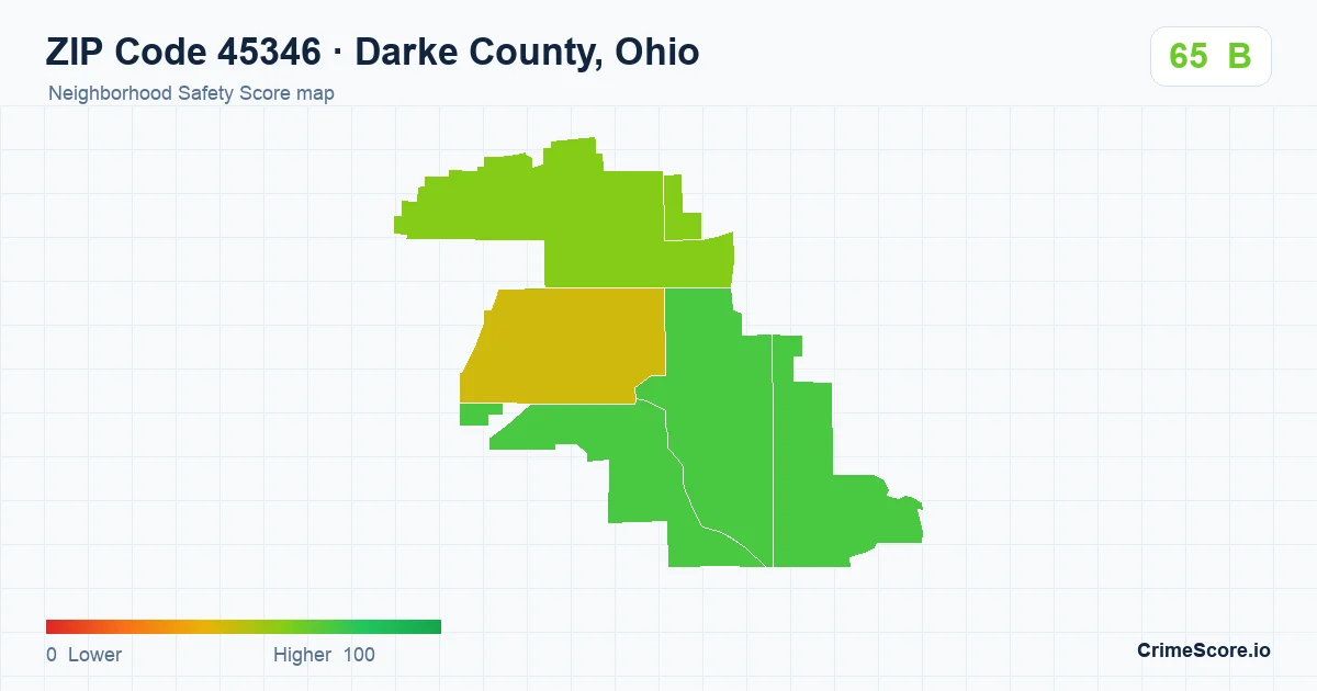 ZIP Code 45346 in Darke County, Ohio neighborhood Safety Score map