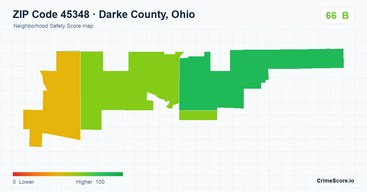 ZIP Code 45348 in Darke County, Ohio neighborhood Safety Score map