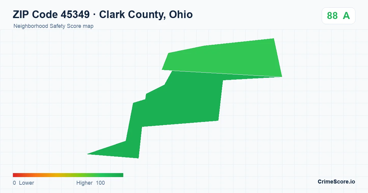 ZIP Code 45349 in Clark County, Ohio neighborhood Safety Score map