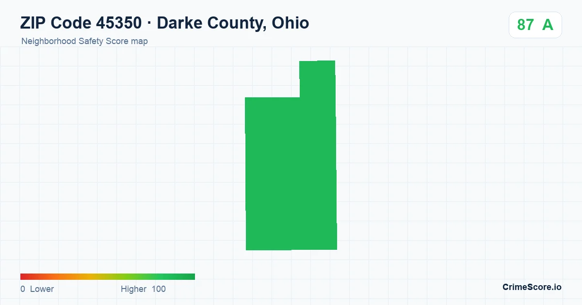 ZIP Code 45350 in Darke County, Ohio neighborhood Safety Score map