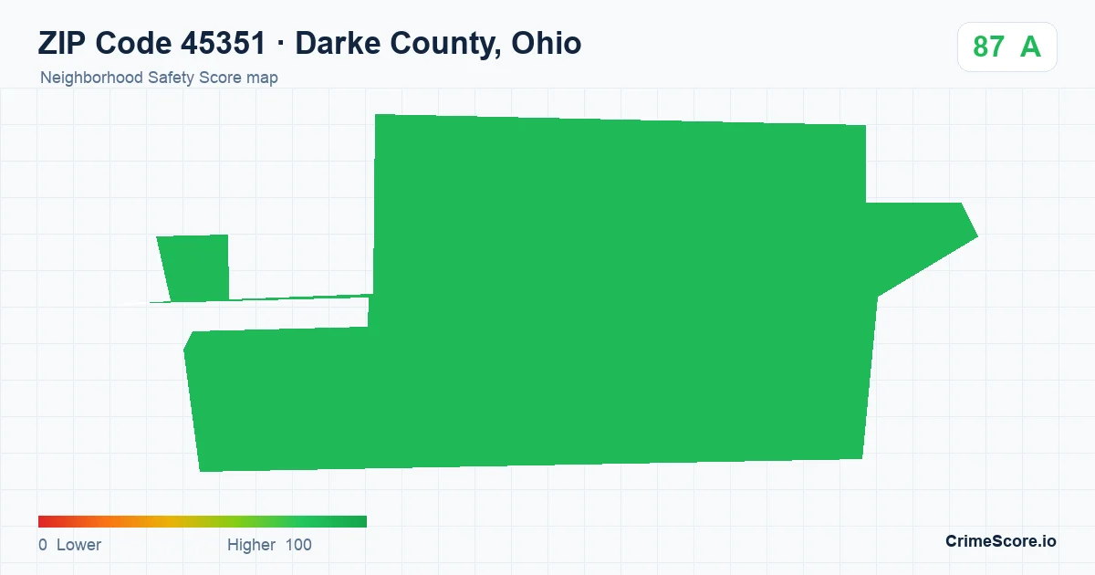 ZIP Code 45351 in Darke County, Ohio neighborhood Safety Score map