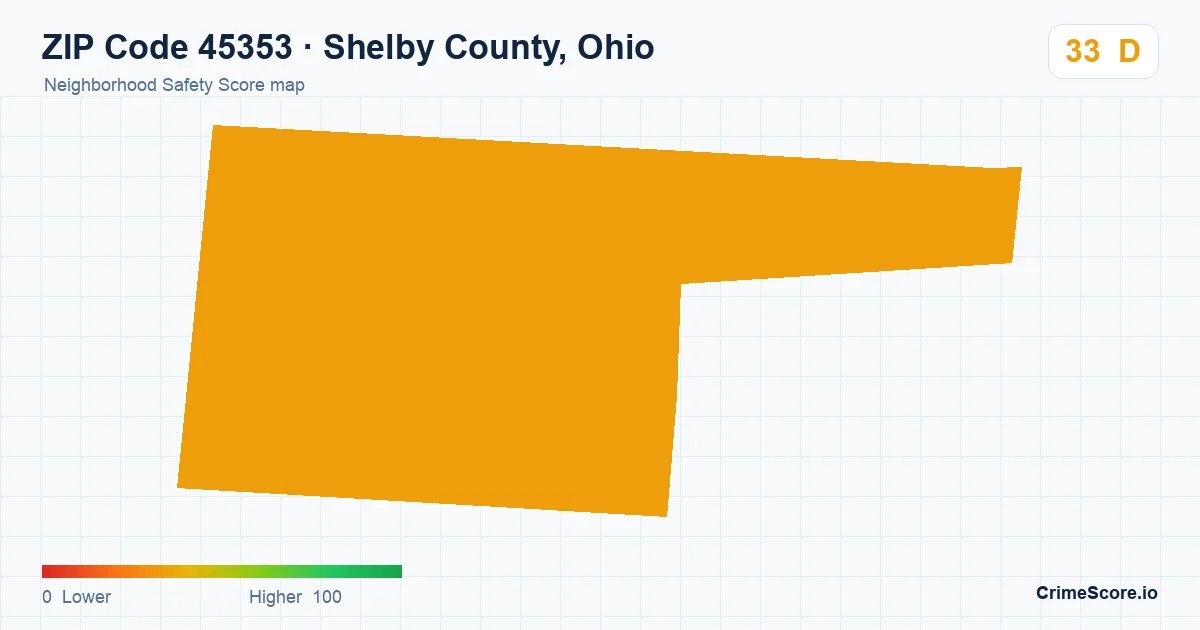 ZIP Code 45353 in Shelby County, Ohio neighborhood Safety Score map