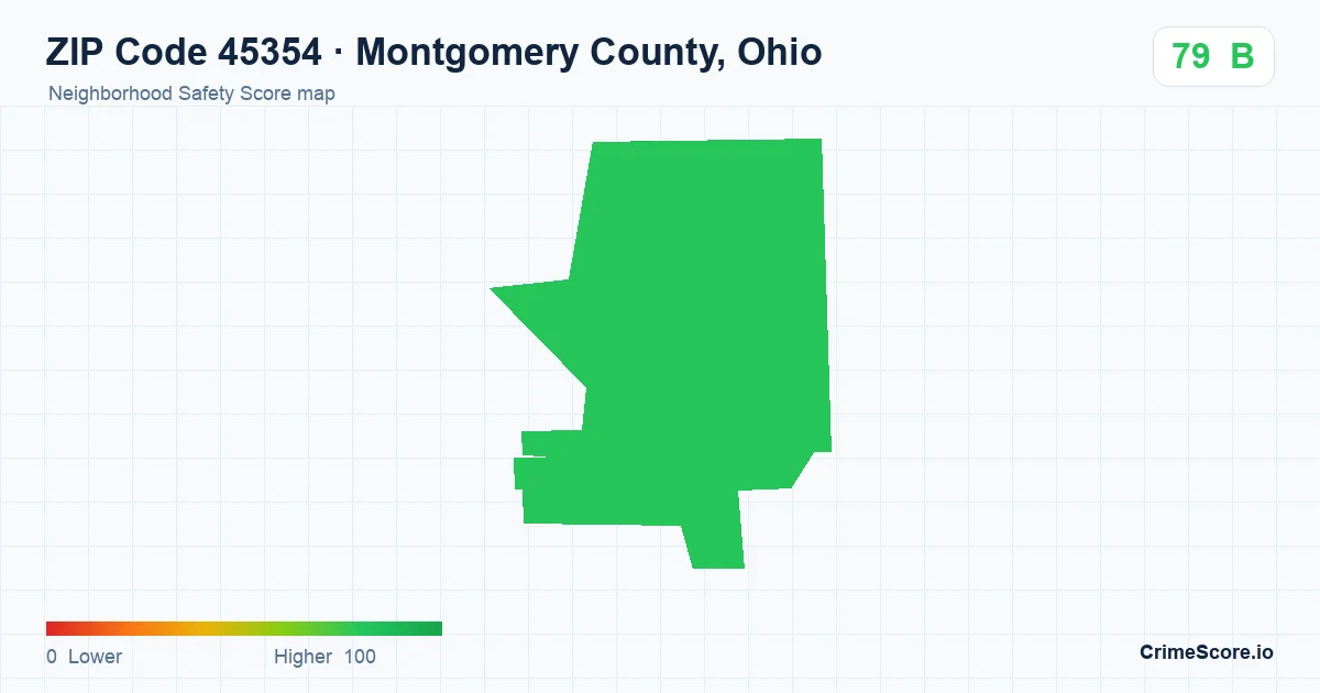ZIP Code 45354 in Montgomery County, Ohio neighborhood Safety Score map