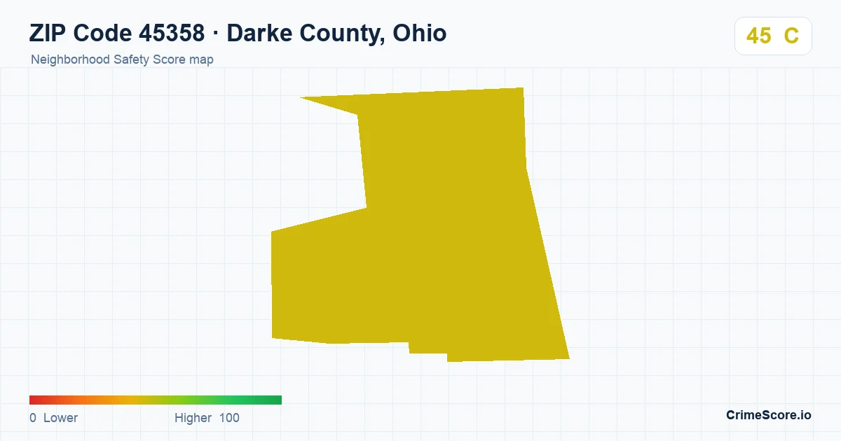 ZIP Code 45358 in Darke County, Ohio neighborhood Safety Score map