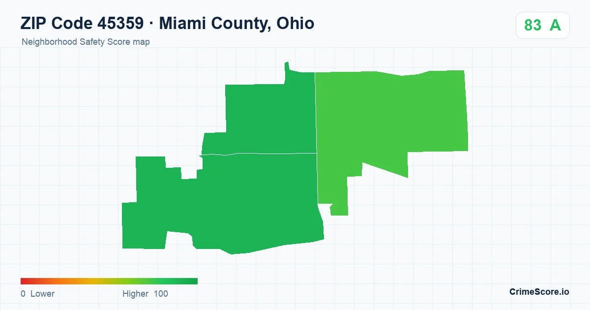 ZIP Code 45359 in Miami County, Ohio neighborhood Safety Score map