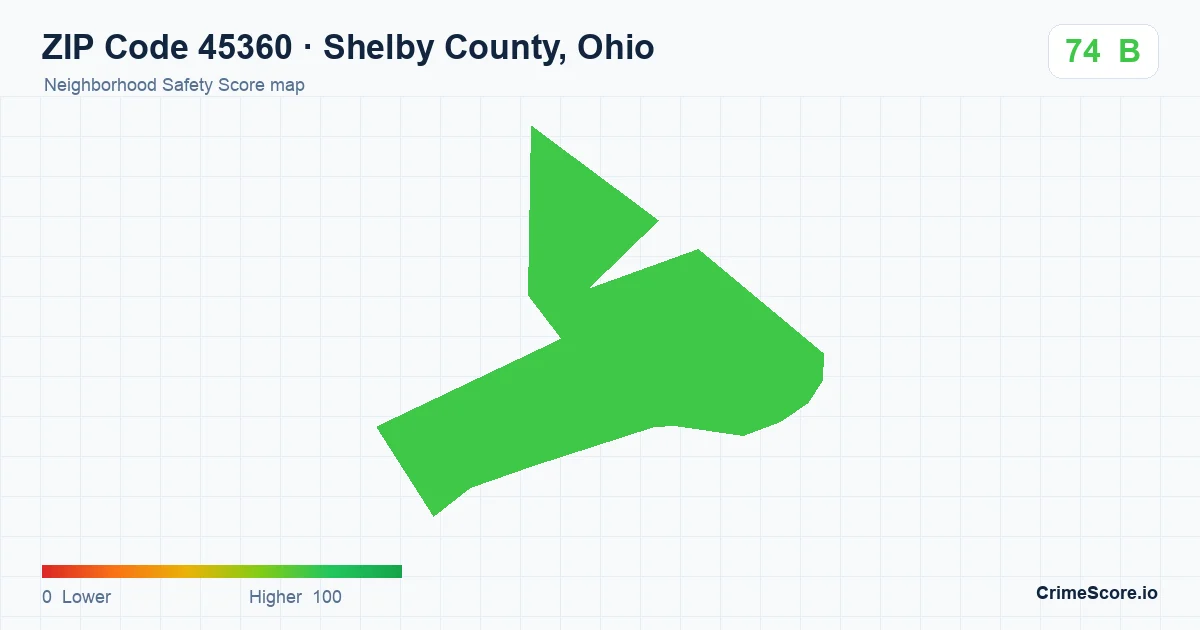 ZIP Code 45360 in Shelby County, Ohio neighborhood Safety Score map