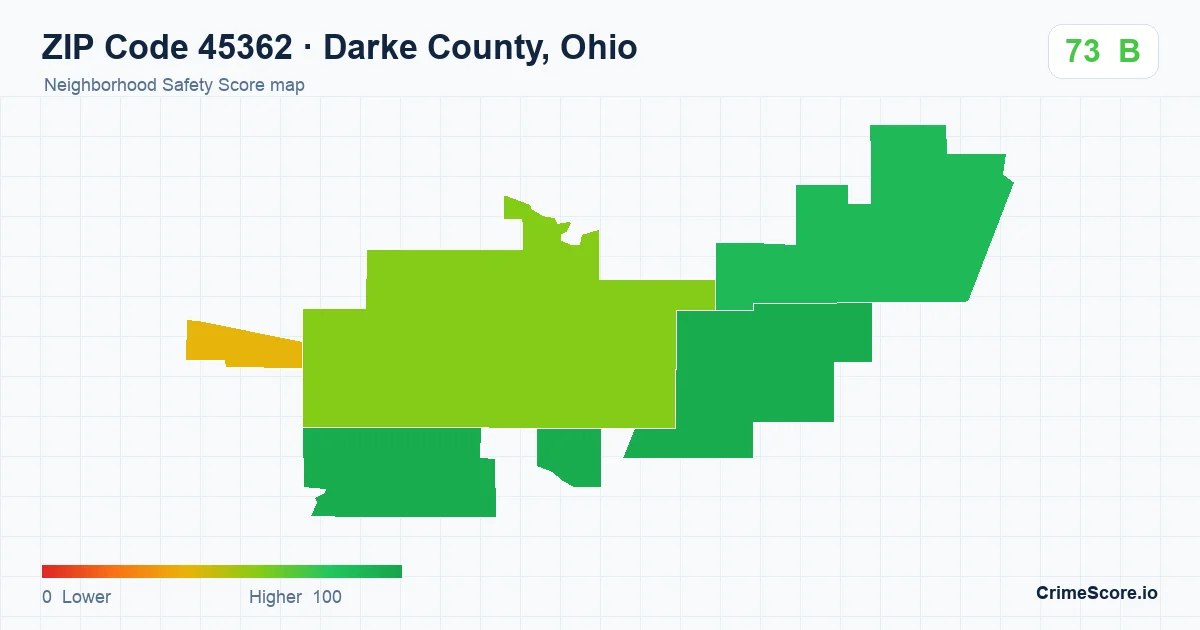 ZIP Code 45362 in Darke County, Ohio neighborhood Safety Score map