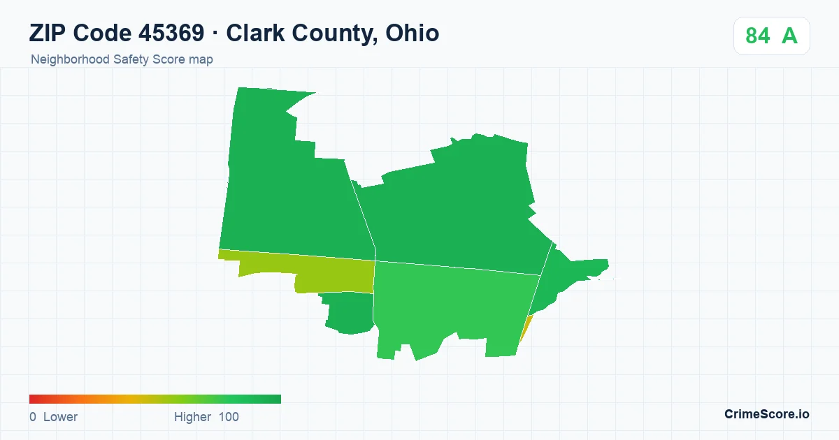 ZIP Code 45369 in Clark County, Ohio neighborhood Safety Score map