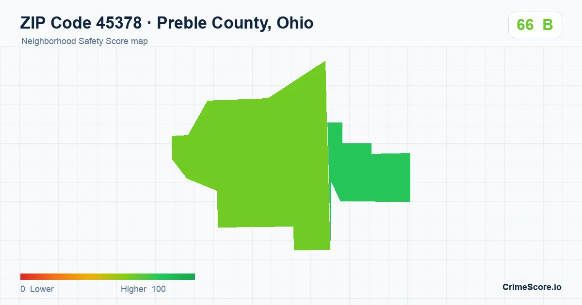 ZIP Code 45378 in Preble County, Ohio neighborhood Safety Score map