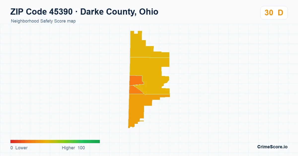 ZIP Code 45390 in Darke County, Ohio neighborhood Safety Score map