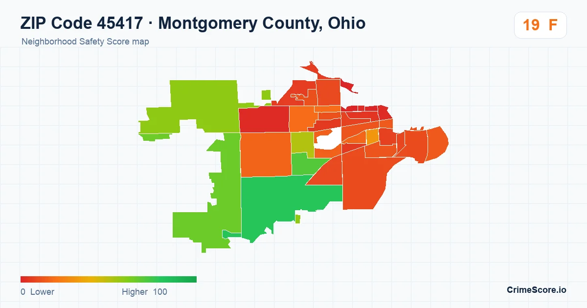 ZIP Code 45417 in Montgomery County, Ohio neighborhood Safety Score map