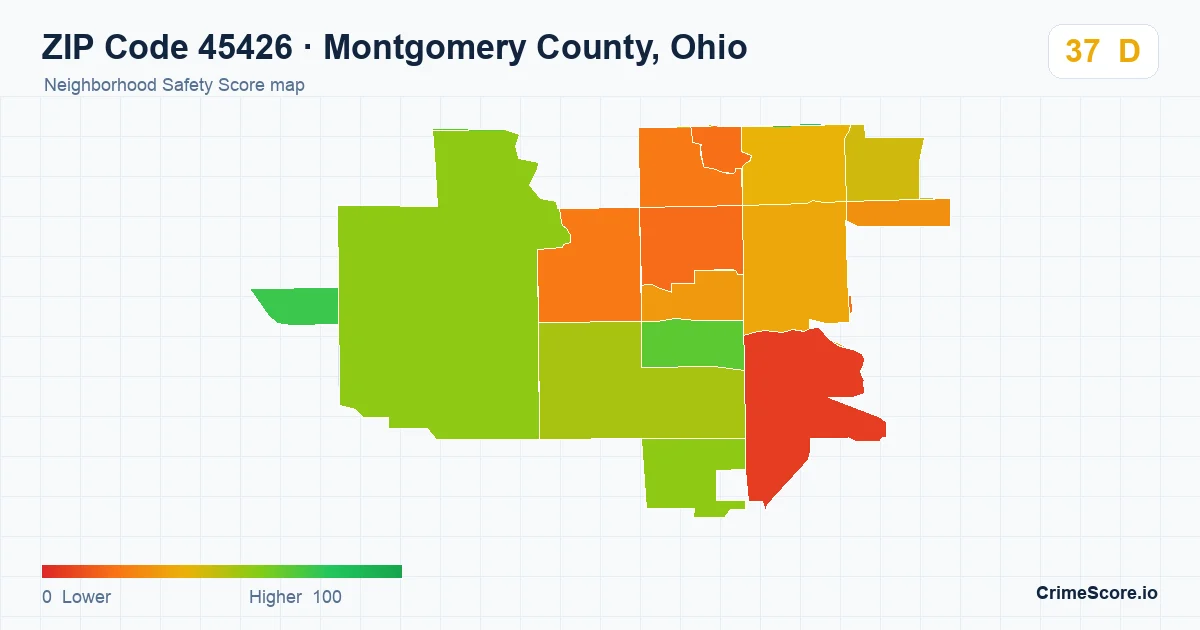 ZIP Code 45426 in Montgomery County, Ohio neighborhood Safety Score map