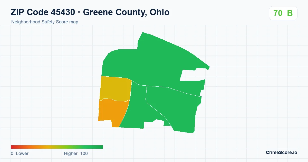 ZIP Code 45430 in Greene County, Ohio neighborhood Safety Score map