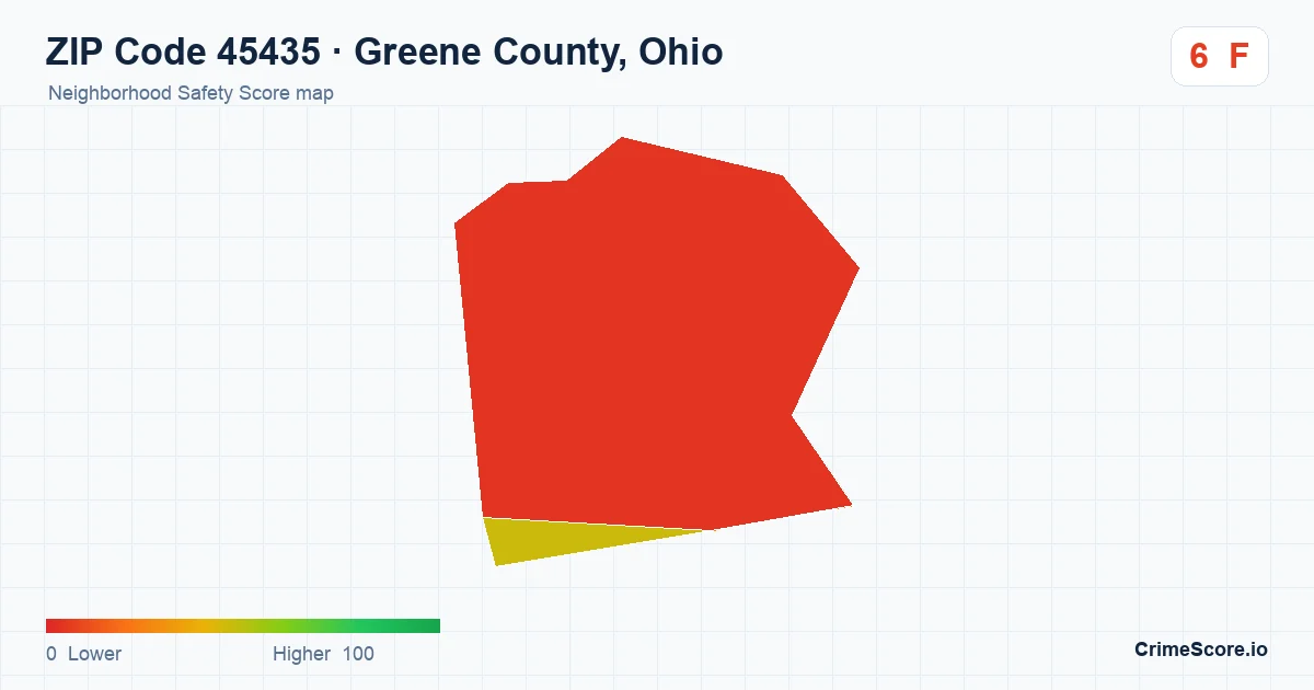 ZIP Code 45435 in Greene County, Ohio neighborhood Safety Score map