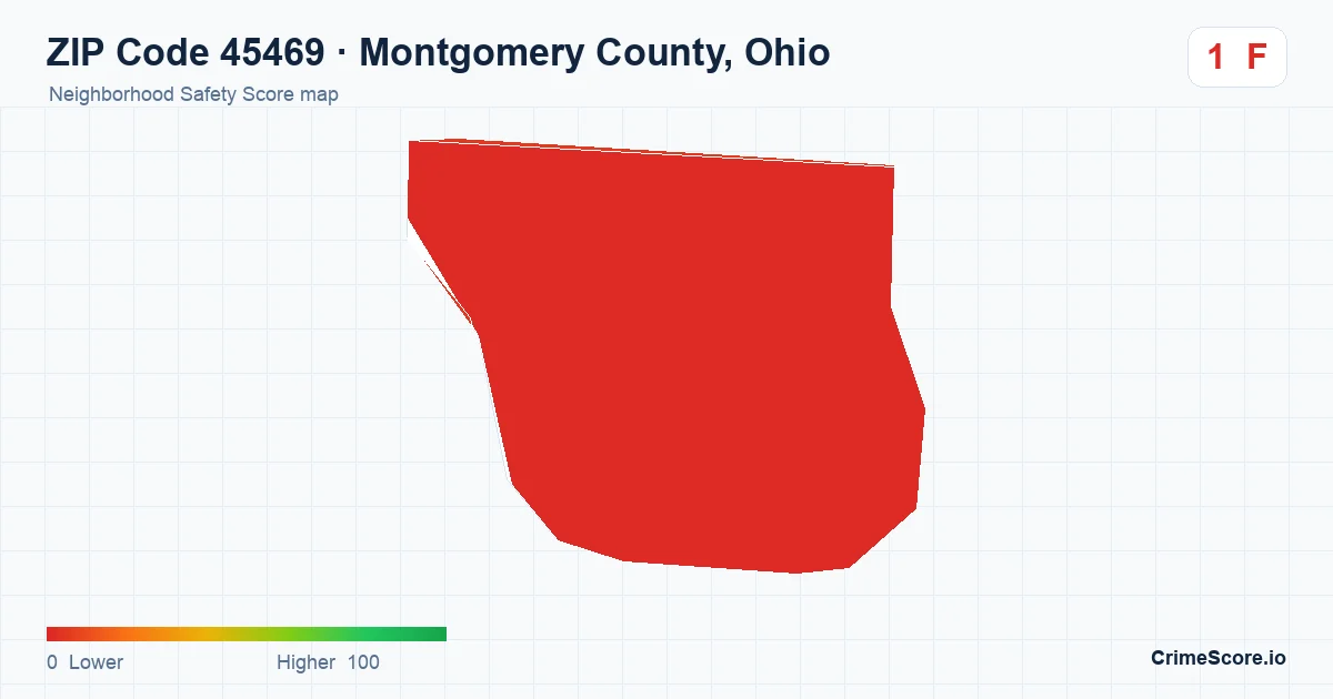 ZIP Code 45469 in Montgomery County, Ohio neighborhood Safety Score map