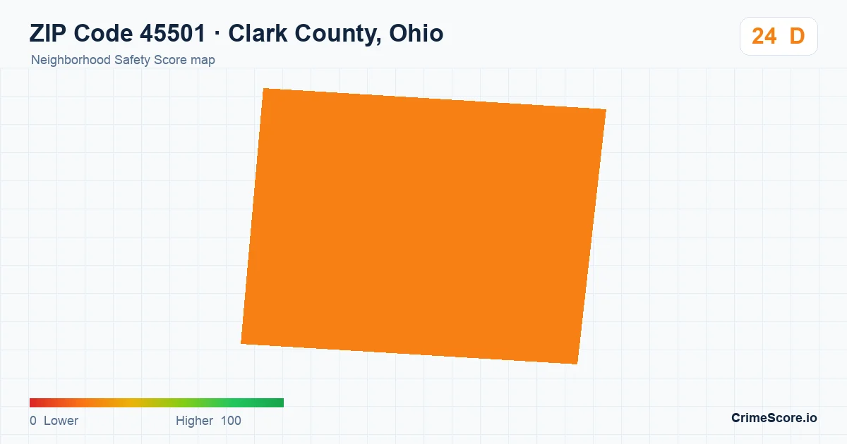 ZIP Code 45501 in Clark County, Ohio neighborhood Safety Score map