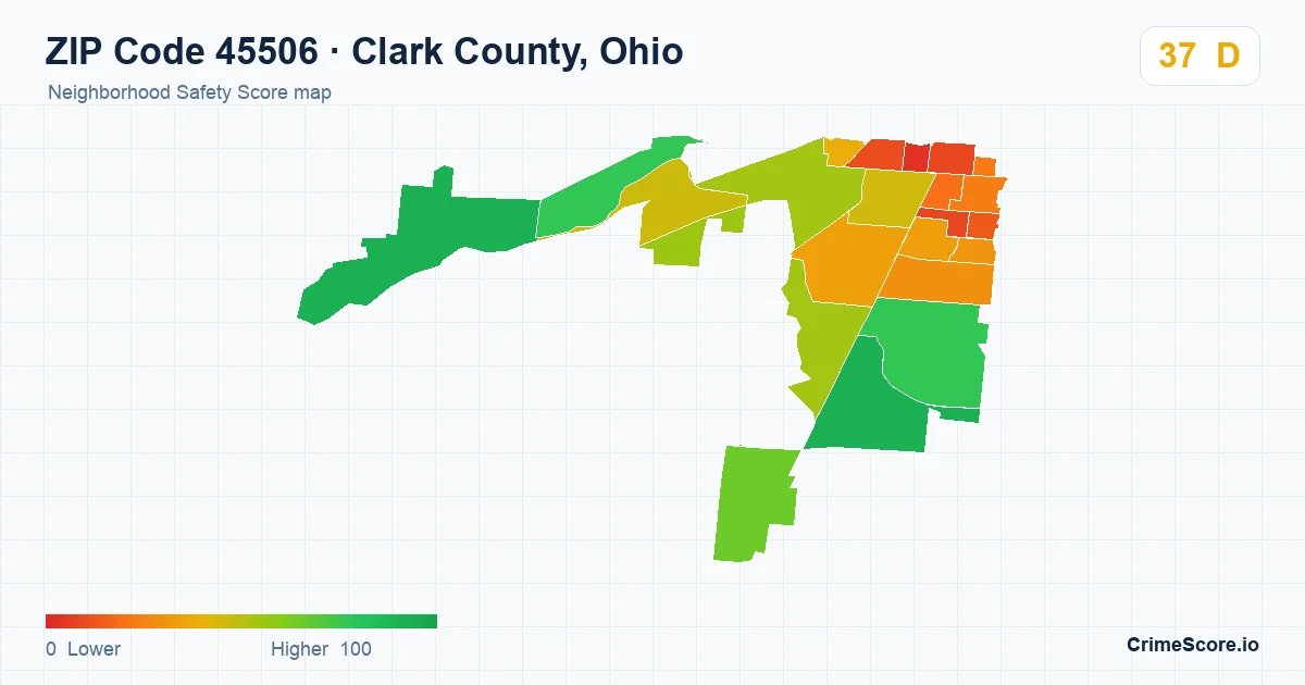 ZIP Code 45506 in Clark County, Ohio neighborhood Safety Score map