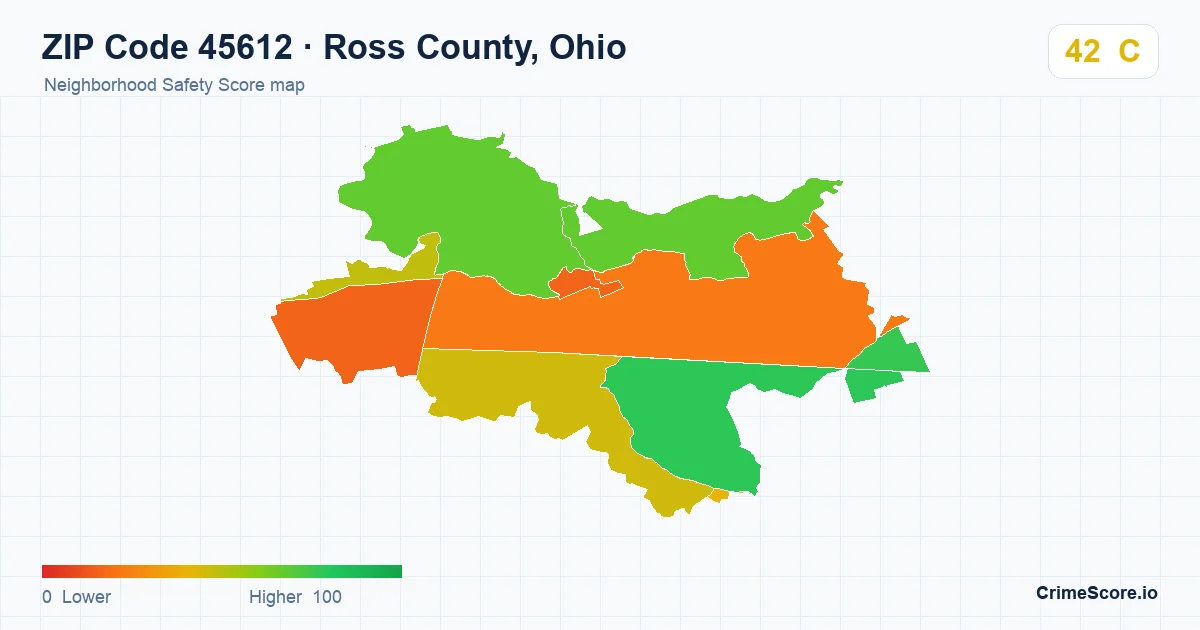 ZIP Code 45612 in Ross County, Ohio neighborhood Safety Score map