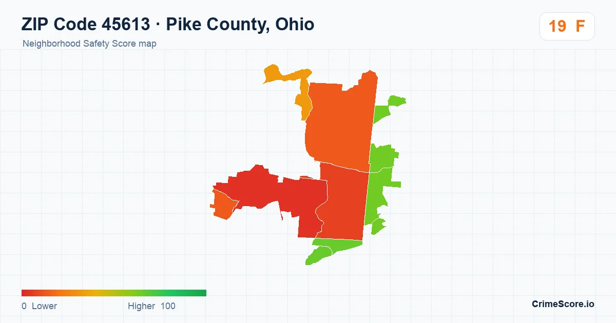 ZIP Code 45613 in Pike County, Ohio neighborhood Safety Score map