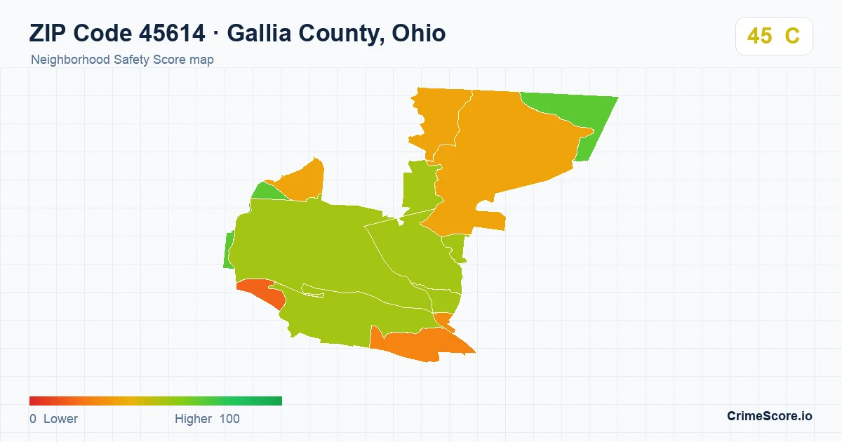 ZIP Code 45614 in Gallia County, Ohio neighborhood Safety Score map
