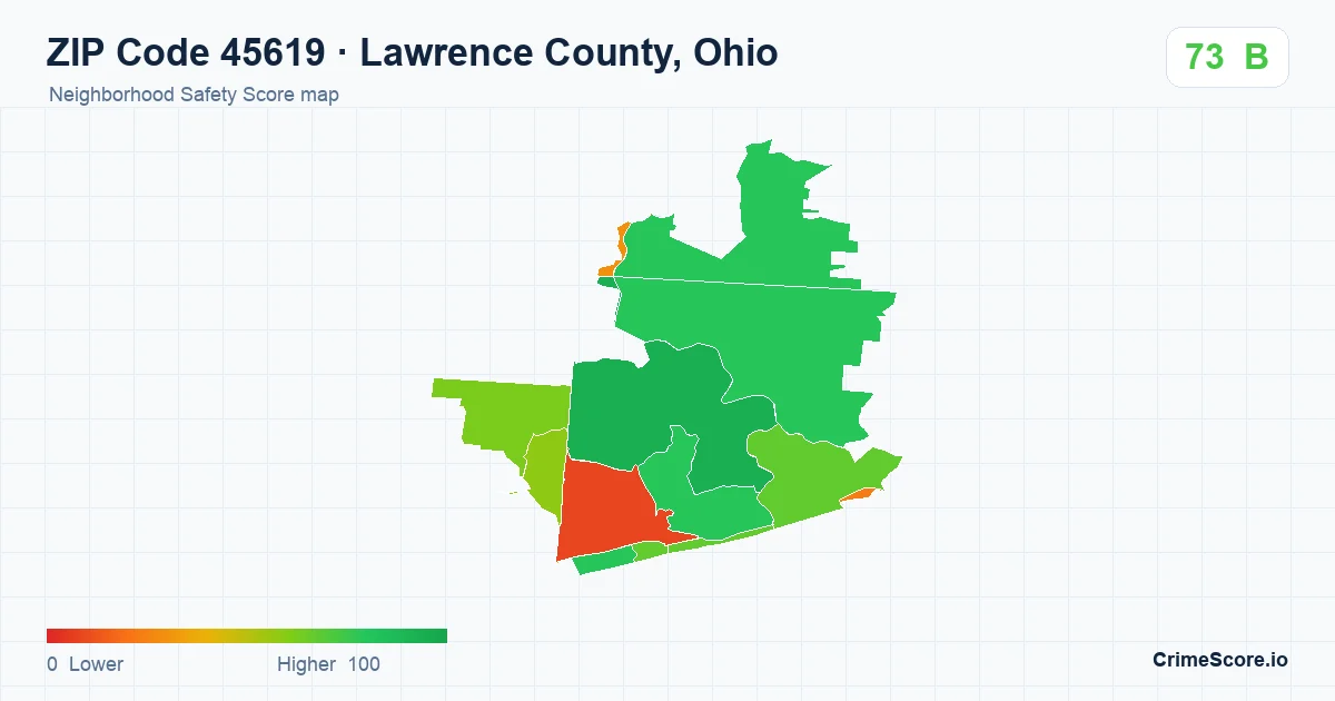 ZIP Code 45619 in Lawrence County, Ohio neighborhood Safety Score map