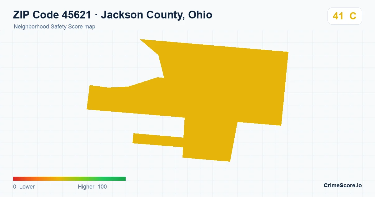 ZIP Code 45621 in Jackson County, Ohio neighborhood Safety Score map