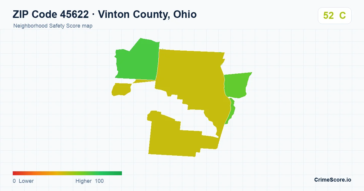 ZIP Code 45622 in Vinton County, Ohio neighborhood Safety Score map