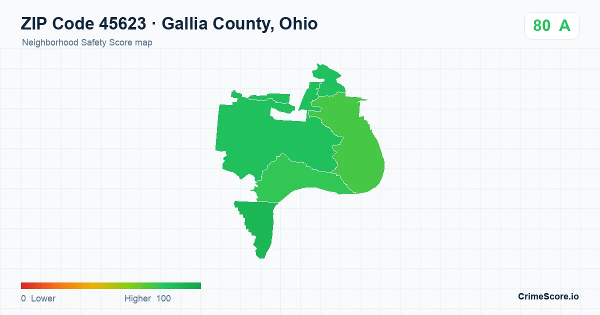 ZIP Code 45623 in Gallia County, Ohio neighborhood Safety Score map