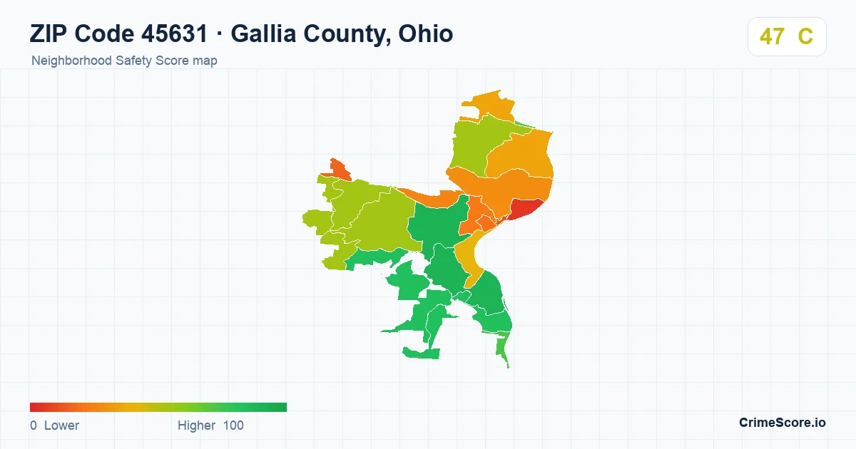ZIP Code 45631 in Gallia County, Ohio neighborhood Safety Score map
