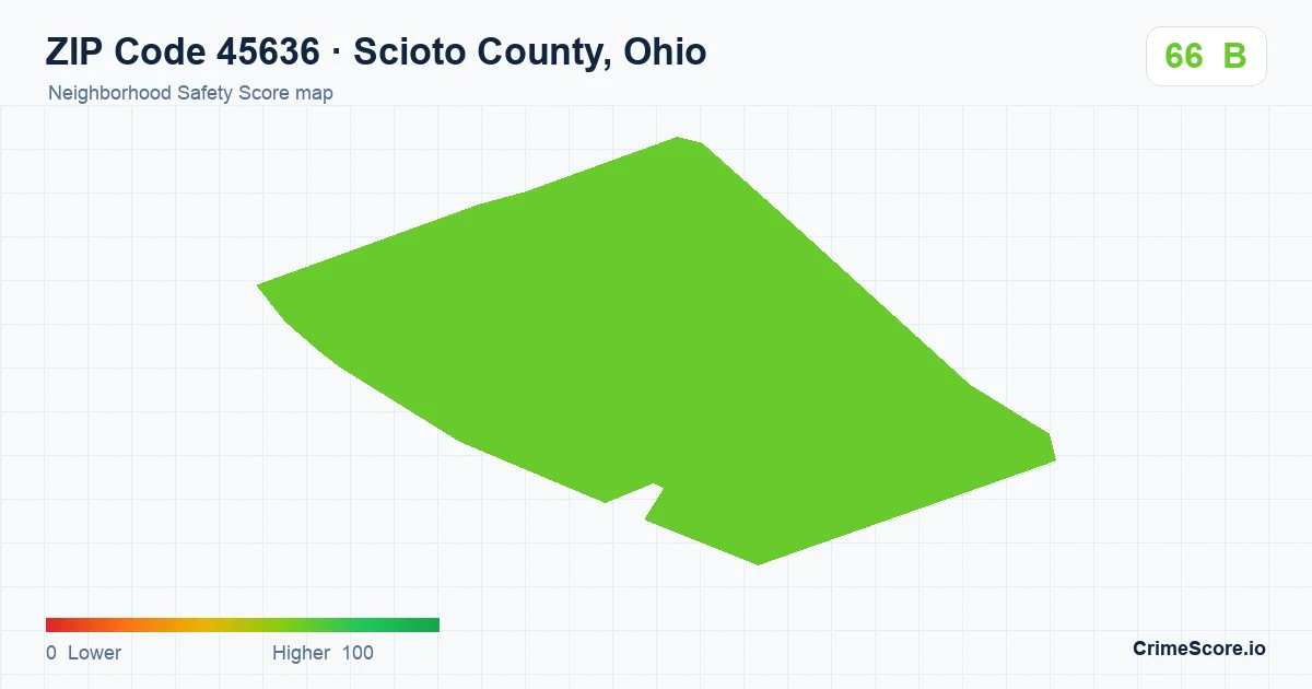 ZIP Code 45636 in Scioto County, Ohio neighborhood Safety Score map