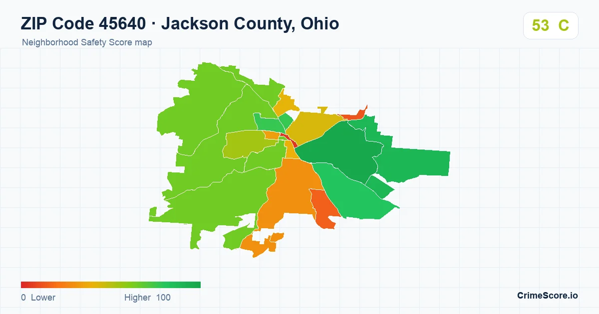 ZIP Code 45640 in Jackson County, Ohio neighborhood Safety Score map