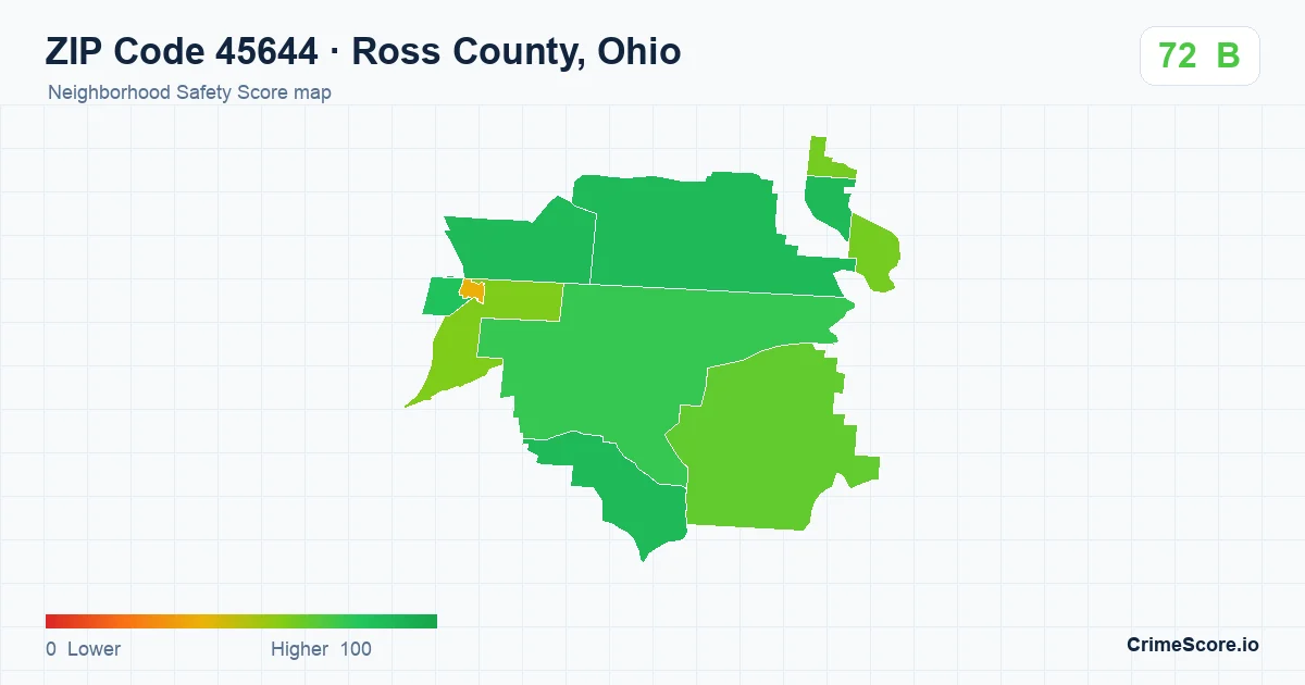 ZIP Code 45644 in Ross County, Ohio neighborhood Safety Score map