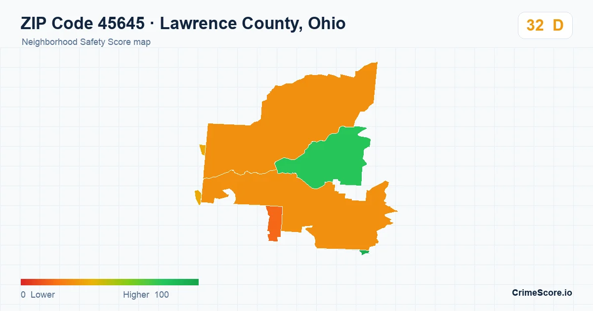 ZIP Code 45645 in Lawrence County, Ohio neighborhood Safety Score map