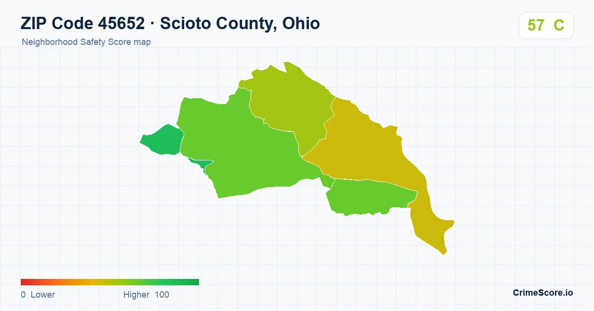 ZIP Code 45652 in Scioto County, Ohio neighborhood Safety Score map
