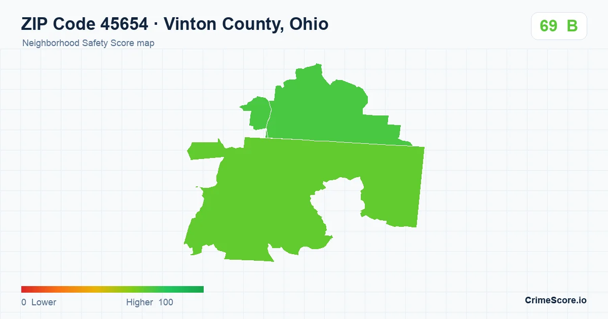ZIP Code 45654 in Vinton County, Ohio neighborhood Safety Score map