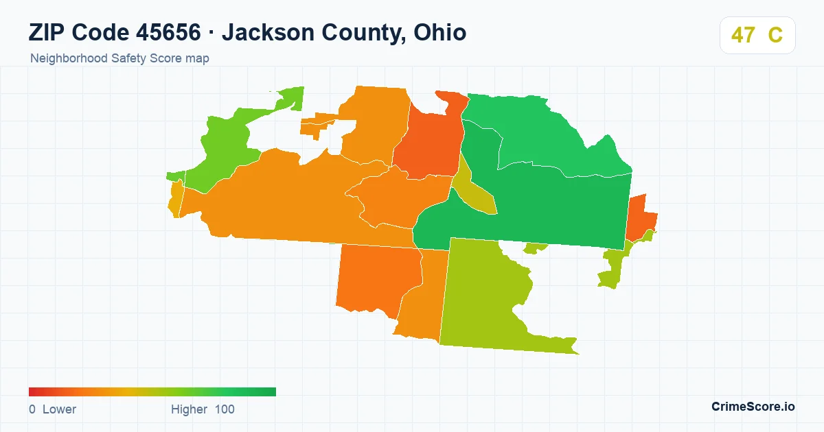ZIP Code 45656 in Jackson County, Ohio neighborhood Safety Score map