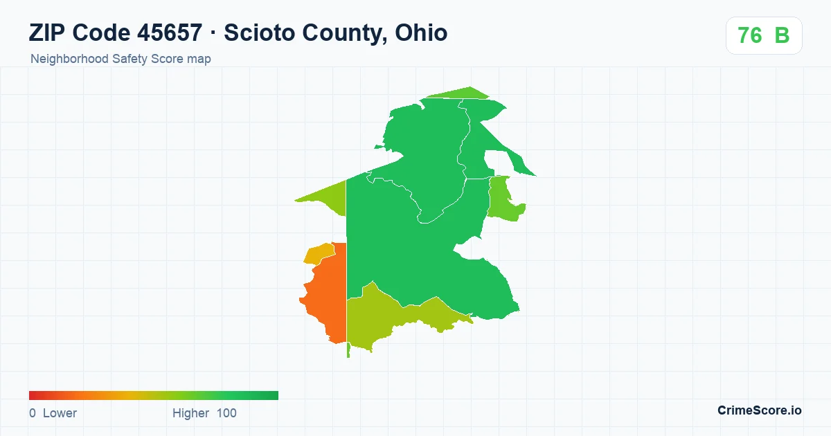 ZIP Code 45657 in Scioto County, Ohio neighborhood Safety Score map