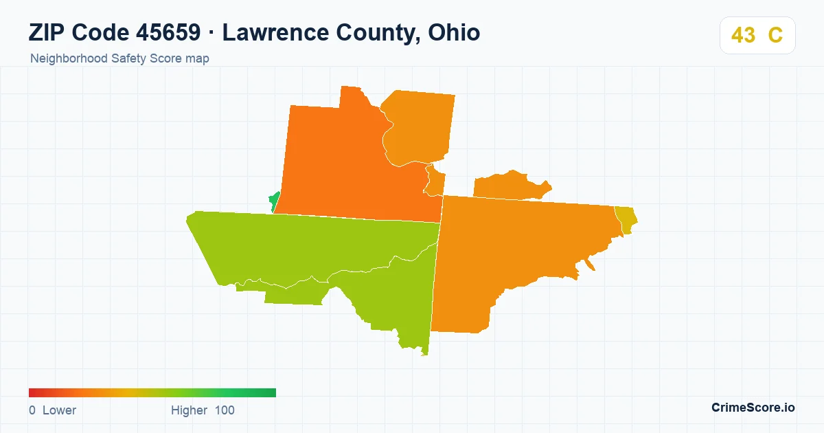 ZIP Code 45659 in Lawrence County, Ohio neighborhood Safety Score map