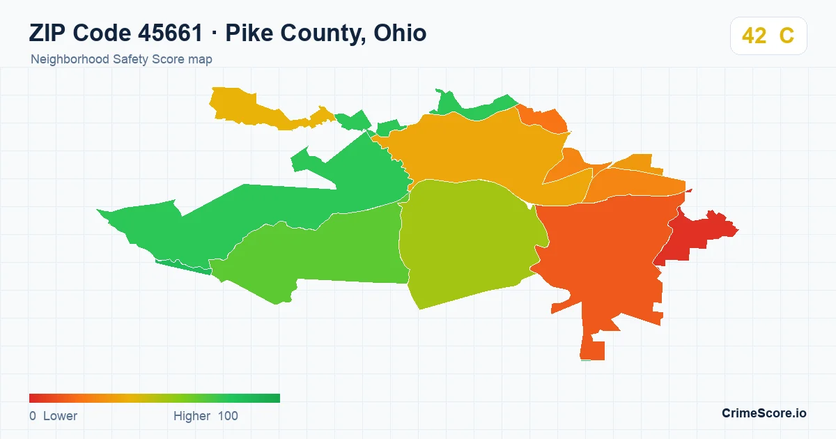 ZIP Code 45661 in Pike County, Ohio neighborhood Safety Score map