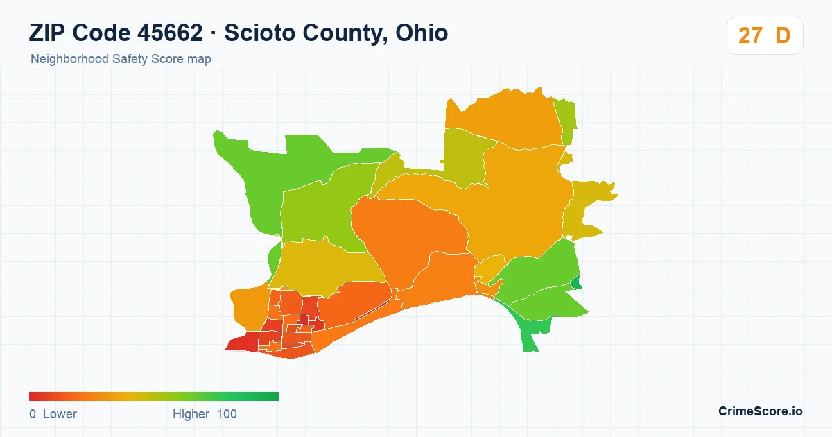 ZIP Code 45662 in Scioto County, Ohio neighborhood Safety Score map