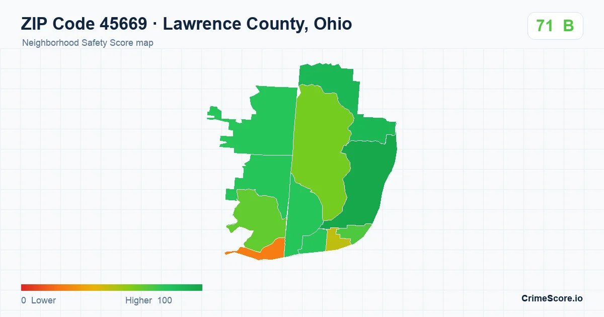 ZIP Code 45669 in Lawrence County, Ohio neighborhood Safety Score map