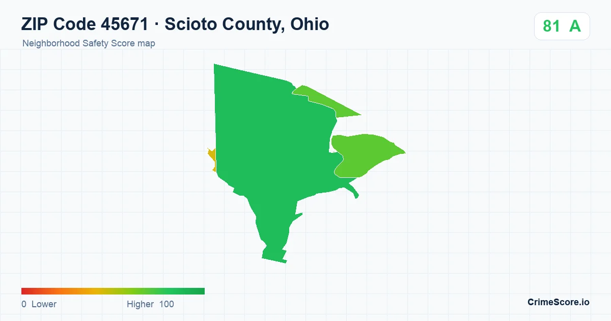 ZIP Code 45671 in Scioto County, Ohio neighborhood Safety Score map