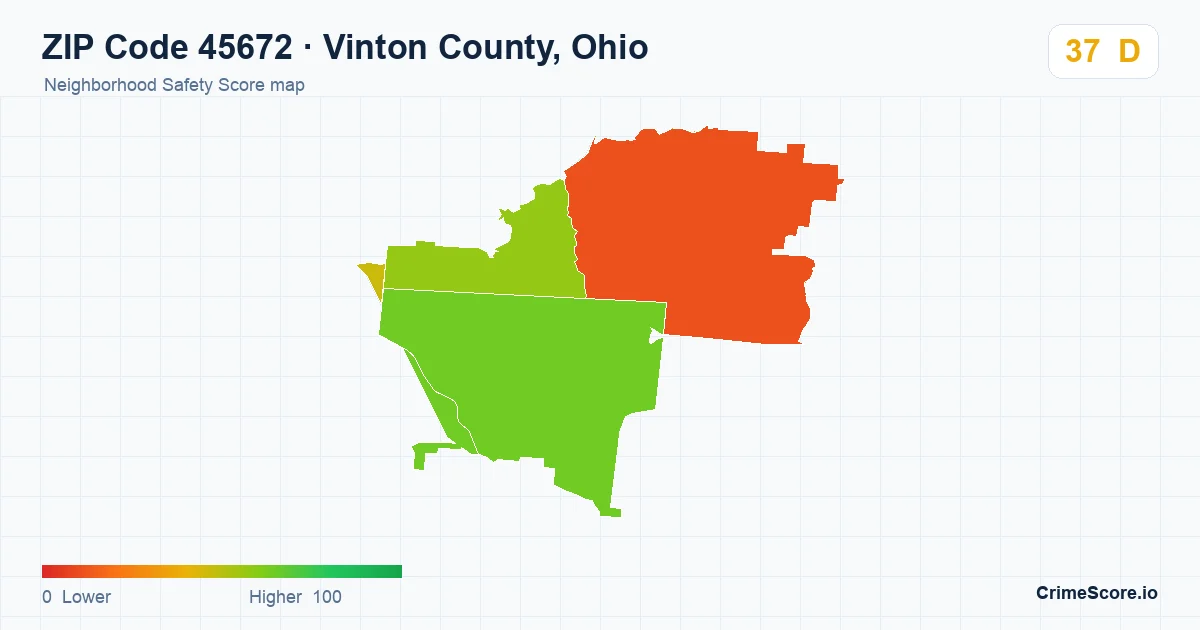 ZIP Code 45672 in Vinton County, Ohio neighborhood Safety Score map
