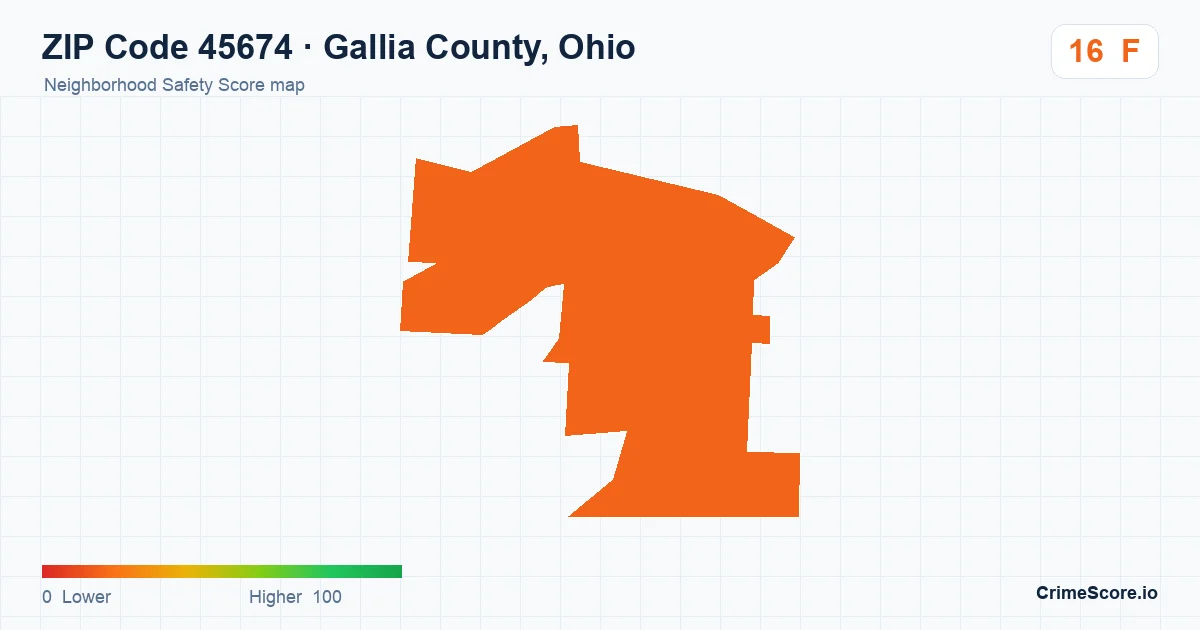 ZIP Code 45674 in Gallia County, Ohio neighborhood Safety Score map