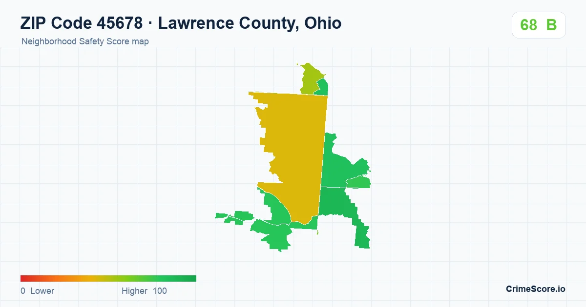 ZIP Code 45678 in Lawrence County, Ohio neighborhood Safety Score map